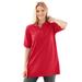 Plus Size Women's Elbow Short-Sleeve Polo Tunic by Woman Within in Vivid Red (Size 5X) Polo Shirt