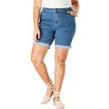 Plus Size Women's Invisible Stretch® Contour Cuffed Short by Denim 24/7 in Medium Wash (Size 26 W)