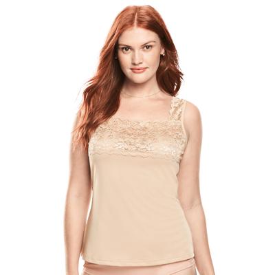 Plus Size Women's Silky Lace-Trimmed Camisole by Comfort Choice in Nude (Size 1X) Full Slip