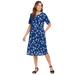 Plus Size Women's Empire Waist Tee Dress by Woman Within in Evening Blue Falling Flower (Size 30/32)