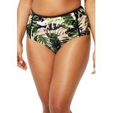 Plus Size Women's High Waist Piped Swim Brief by Swimsuits For All in Camo Leaves (Size 8)