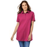 Plus Size Women's Perfect Short-Sleeve Polo Shirt by Woman Within in Raspberry Sorbet (Size 4X)