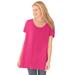 Plus Size Women's Perfect Short-Sleeve Shirred U-Neck Tunic by Woman Within in Raspberry Sorbet (Size 3X)