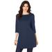 Plus Size Women's Boatneck Ultimate Tunic with Side Slits by Roaman's in Navy (Size 14/16) Long Shirt