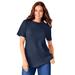 Plus Size Women's Thermal Short-Sleeve Satin-Trim Tee by Woman Within in Navy (Size M) Shirt