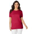 Plus Size Women's Fine Gauge Crewneck Shell by Jessica London in Classic Red (Size 30/32) Short Sleeve Sweater