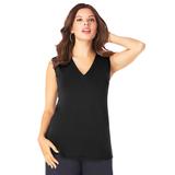Plus Size Women's Ultrasmooth® Fabric V-Neck Tank by Roaman's in Black (Size 12) Top Stretch Jersey Sleeveless Tee