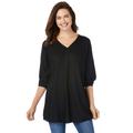 Plus Size Women's Three-Quarter Sleeve Pleat-Front Tunic by Woman Within in Black (Size 34/36)