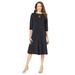 Plus Size Women's Ultrasmooth® Fabric Boatneck Swing Dress by Roaman's in Black (Size 14/16) Stretch Jersey 3/4 Sleeve Dress