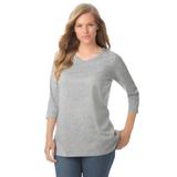 Plus Size Women's Perfect Three-Quarter Sleeve V-Neck Tee by Woman Within in Heather Grey (Size M) Shirt