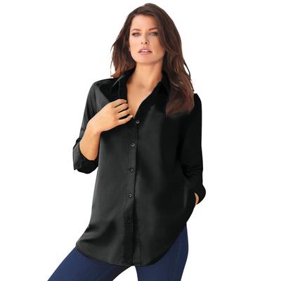 Plus Size Women's Long-Sleeve Kate Big Shirt by Roaman's in Black (Size 42 W) Button Down Shirt Blouse