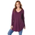 Plus Size Women's V-Neck Thermal Tunic by Roaman's in Dark Berry (Size 12) Long Sleeve Shirt