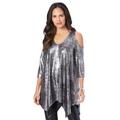 Plus Size Women's Metallic Cold-Shoulder Tunic by Roaman's in Gunmetal (Size 26/28) Long Shirt