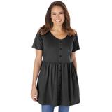 Plus Size Women's Short-Sleeve Empire Waist Tunic by Woman Within in Black (Size 22/24)