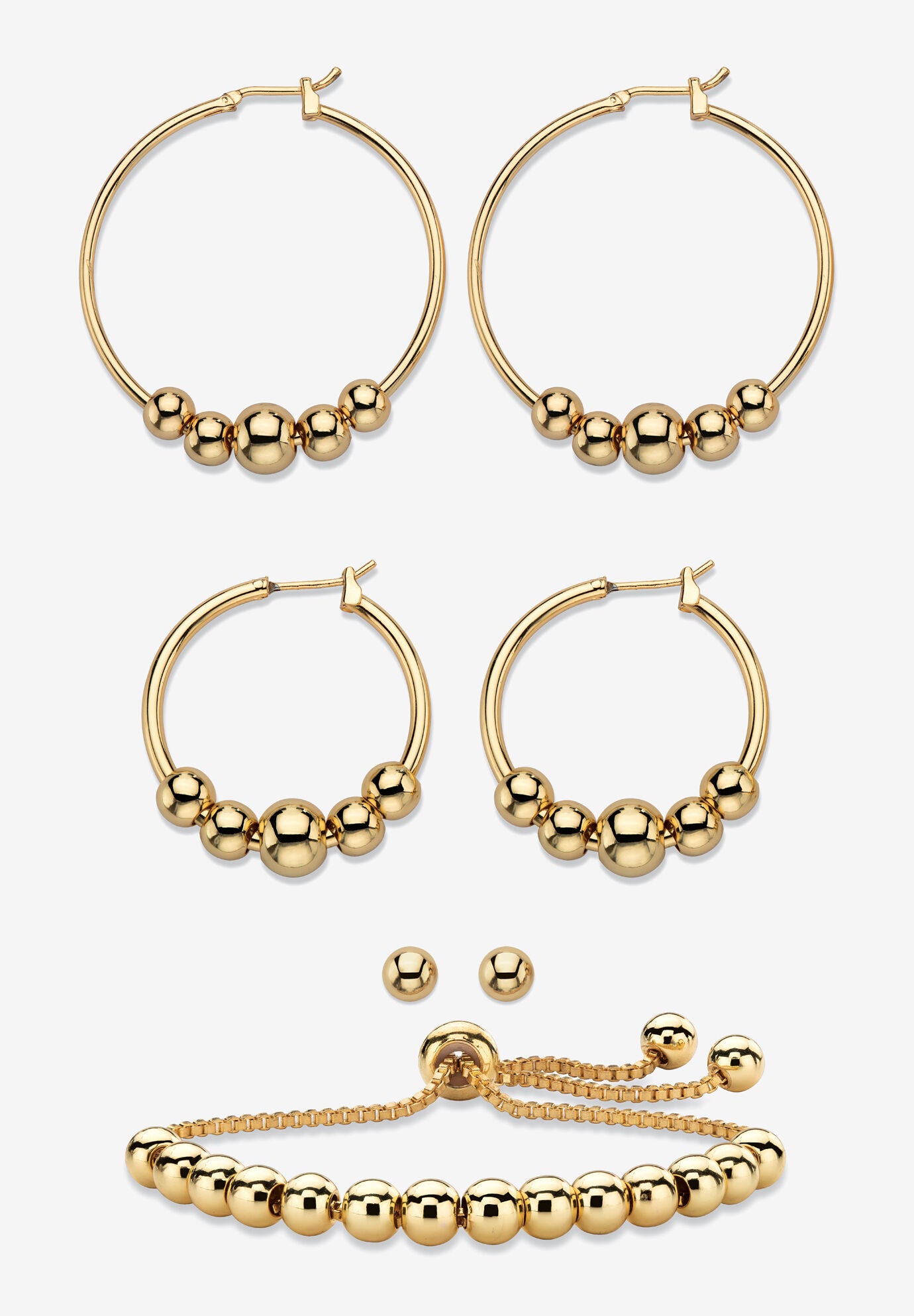 Women's 4-Piece Beaded Earrings and Bracelet Set in Goldtone by PalmBeach Jewelry in Gold