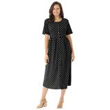 Plus Size Women's Button-Front Essential Dress by Woman Within in Black Polka Dot (Size 5X)