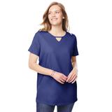 Plus Size Women's Perfect Short-Sleeve Keyhole Tee by Woman Within in Ultra Blue (Size 30/32) Shirt