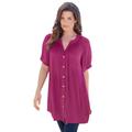 Plus Size Women's Short-Sleeve Angelina Tunic by Roaman's in Raspberry (Size 18 W) Long Button Front Shirt