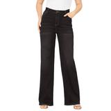 Plus Size Women's Invisible Stretch® Contour Wide-Leg Jean by Denim 24/7 in Black Denim (Size 20 W) Soft Comfortable