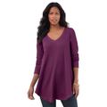 Plus Size Women's V-Neck Thermal Tunic by Roaman's in Dark Berry (Size 14/16) Long Sleeve Shirt