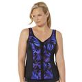 Plus Size Women's Chlorine Resistant Sweetheart Zip Front Tankini Top by Swimsuits For All in Blue Palm (Size 12)