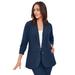 Plus Size Women's Linen Blazer by Jessica London in Navy (Size 14 W) Jacket