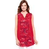 Plus Size Women's Sleeveless Notch-Neck Tunic by Woman Within in Vivid Red Stencil Bandana (Size 26/28)