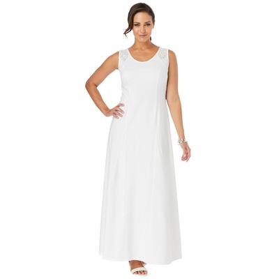 Plus Size Women's Stretch Cotton Crochet-Back Maxi Dress by Jessica London in White (Size 18) Maxi Length