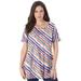 Plus Size Women's Swing Ultimate Tee with Keyhole Back by Roaman's in Multi Bias Stripe (Size 5X) Short Sleeve T-Shirt