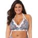Plus Size Women's Avenger Halter Bikini Top by Swimsuits For All in Foil Black Lace Print (Size 12)