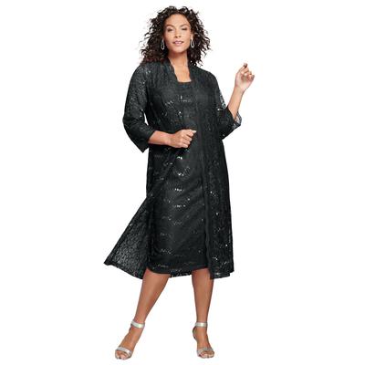 Plus Size Women's Sequin Lace Jacket Dress by Roaman's in Black (Size 30 W) Formal Evening