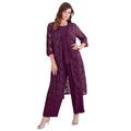 Plus Size Women's Three-Piece Lace Duster & Pant Suit by Roaman's in Dark Berry (Size 30 W) Duster, Tank, Formal Evening Wide Leg Trousers