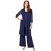 Plus Size Women's Three-Piece Lace & Sequin Duster Pant Set by Roaman's in Navy (Size 24 W) Formal Evening