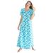 Plus Size Women's Long Floral Print Cotton Gown by Dreams & Co. in Caribbean Blue Roses (Size 4X) Pajamas