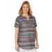 Plus Size Women's Short-Sleeve Notch-Neck Tee by Woman Within in Navy Multi Stripe (Size 4X) Shirt