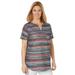 Plus Size Women's Short-Sleeve Notch-Neck Tee by Woman Within in Navy Multi Stripe (Size 5X) Shirt