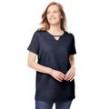 Plus Size Women's Perfect Short-Sleeve Keyhole Tee by Woman Within in Navy (Size 30/32) Shirt