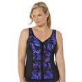 Plus Size Women's Chlorine Resistant Sweetheart Zip Front Tankini Top by Swimsuits For All in Blue Palm (Size 24)