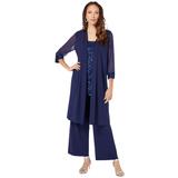 Plus Size Women's Three-Piece Lace & Sequin Duster Pant Set by Roaman's in Navy (Size 20 W) Formal Evening