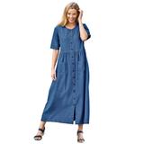 Plus Size Women's Short-Sleeve Denim Dress by Woman Within in Medium Stonewash (Size 28 W)