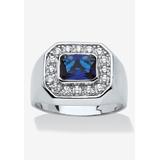 Men's Big & Tall Silver Tone Blue Glass and Cubic Zirconia Ring by PalmBeach Jewelry in Silver (Size 11)