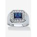 Men's Big & Tall Silver Tone Blue Glass and Cubic Zirconia Ring by PalmBeach Jewelry in Silver (Size 11)