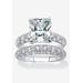 Women's Platinum-Plated Emerald Cut Bridal Ring Set Cubic Zirconia by PalmBeach Jewelry in Platinum (Size 9)