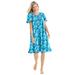 Plus Size Women's Short Floral Print Cotton Gown by Dreams & Co. in Caribbean Blue Roses (Size L) Pajamas