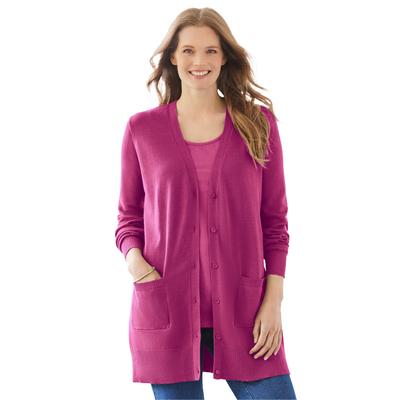 Plus Size Women's Perfect Longer-Length Cotton Cardigan by Woman Within in Raspberry (Size 4X) Sweater