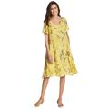 Plus Size Women's Short Pullover Crinkle Dress by Woman Within in Primrose Yellow Leaf (Size 16 W)