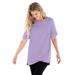 Plus Size Women's Perfect Cuffed Elbow-Sleeve Boat-Neck Tee by Woman Within in Soft Iris (Size 4X) Shirt