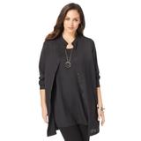 Plus Size Women's Georgette Button Front Tunic by Jessica London in Black (Size 24 W) Sheer Long Shirt