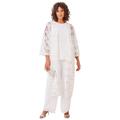 Plus Size Women's Three-Piece Lace Duster & Pant Suit by Roaman's in White (Size 24 W) Duster, Tank, Formal Evening Wide Leg Trousers