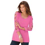 Plus Size Women's Lattice-Sleeve Ultimate Tee by Roaman's in Vintage Rose (Size 22/24) Shirt